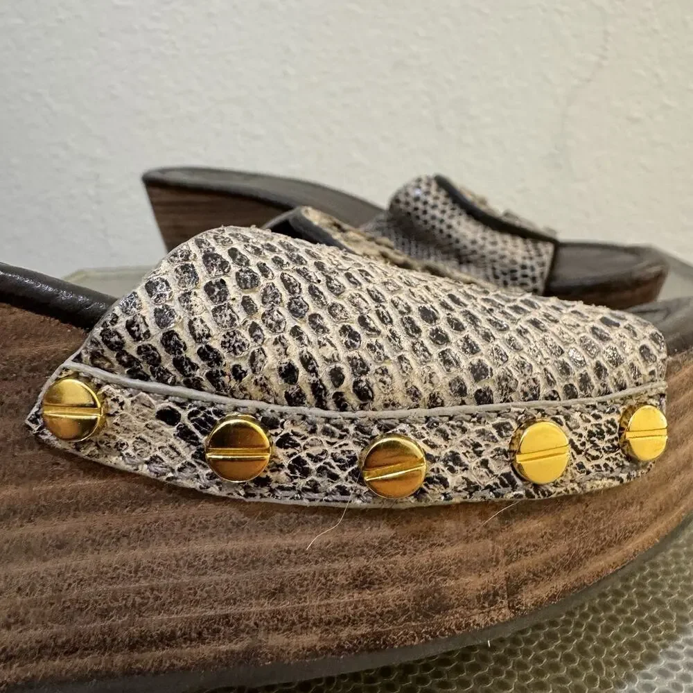 Tory Burch Patti Snakeskin Leather Platform Wedge Slide Sandals Size 8.5 M